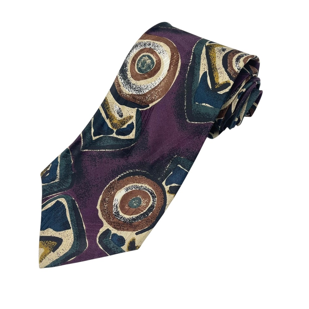 VTG Dior Tie Italian Silk Abstract Print Purple Mens Luxury Designer Made in USA